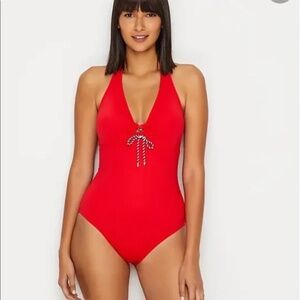 LAUREN RALPH LAUREN BEACH CLUB LACE-UP HALTER ONE-PIECE Sz 10